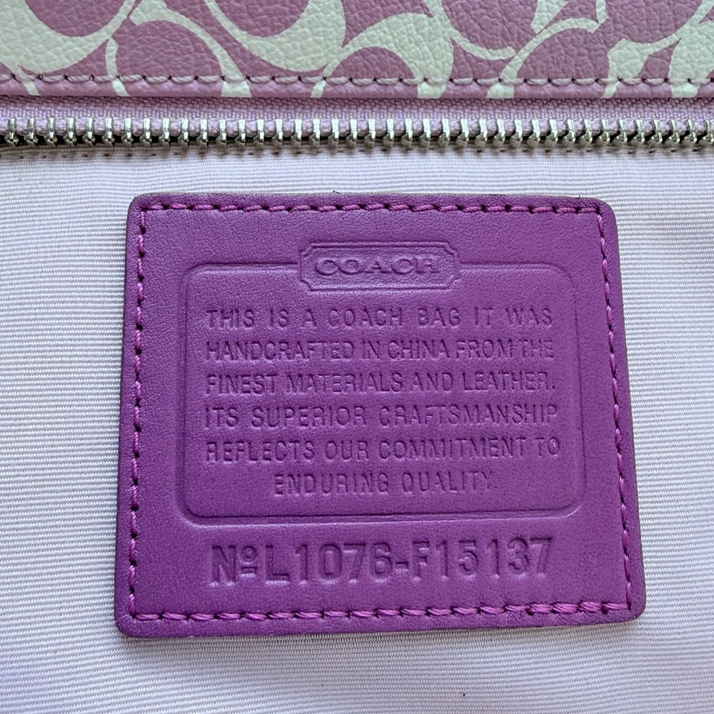 COACH | Heritage Chelsea Signature Logo Tote Bag Purse Purple Pink White F15137 - Picture 5 of 16